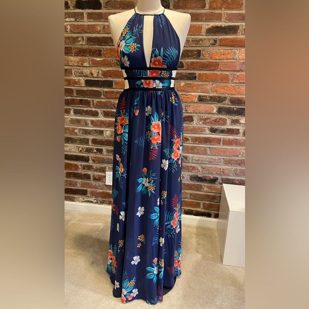 NWT - Express Floral Navy Maxi Dress - Size XS